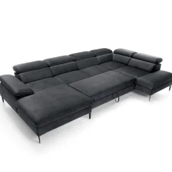 Garnero Arredamenti Divani Angolari|Divani Letto-Divano letto regolabile angolare destro 5 posti 353x214cm tessuto grigio scuro Calmora Tessuto Vellutato Vogue Grigio Scuro