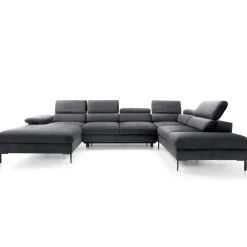 Garnero Arredamenti Divani Angolari|Divani Letto-Divano letto regolabile angolare destro 5 posti 353x214cm tessuto grigio scuro Calmora Tessuto Vellutato Vogue Grigio Scuro