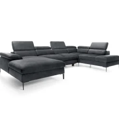 Garnero Arredamenti Divani Angolari|Divani Letto-Divano letto regolabile angolare destro 5 posti 353x214cm tessuto grigio scuro Calmora Tessuto Vellutato Vogue Grigio Scuro