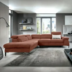 Garnero Arredamenti Divani Angolari|Divani Letto-Divano letto regolabile angolare sinistra 5 posti 280x214cm tessuto arancio corallo Snuggity Tessuto Vellutato Vogue Corallo