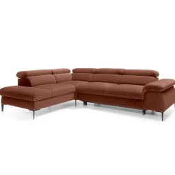 Garnero Arredamenti Divani Angolari|Divani Letto-Divano letto regolabile angolare sinistra 5 posti 280x214cm tessuto arancio corallo Snuggity Tessuto Vellutato Vogue Corallo