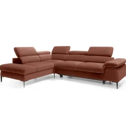 Garnero Arredamenti Divani Angolari|Divani Letto-Divano letto regolabile angolare sinistra 5 posti 280x214cm tessuto arancio corallo Snuggity Tessuto Vellutato Vogue Corallo