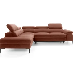 Garnero Arredamenti Divani Angolari|Divani Letto-Divano letto regolabile angolare sinistra 5 posti 280x214cm tessuto arancio corallo Snuggity Tessuto Vellutato Vogue Corallo