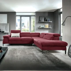 Garnero Arredamenti Divani Angolari|Divani Letto-Divano letto regolabile angolare destra 5 posti 280x214cm tessuto rosso bordeaux Snuggity Tessuto Vellutato Vogue Bordeaux