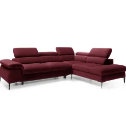 Garnero Arredamenti Divani Angolari|Divani Letto-Divano letto regolabile angolare destra 5 posti 280x214cm tessuto rosso bordeaux Snuggity Tessuto Vellutato Vogue Bordeaux