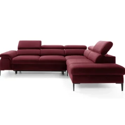 Garnero Arredamenti Divani Angolari|Divani Letto-Divano letto regolabile angolare destra 5 posti 280x214cm tessuto rosso bordeaux Snuggity Tessuto Vellutato Vogue Bordeaux