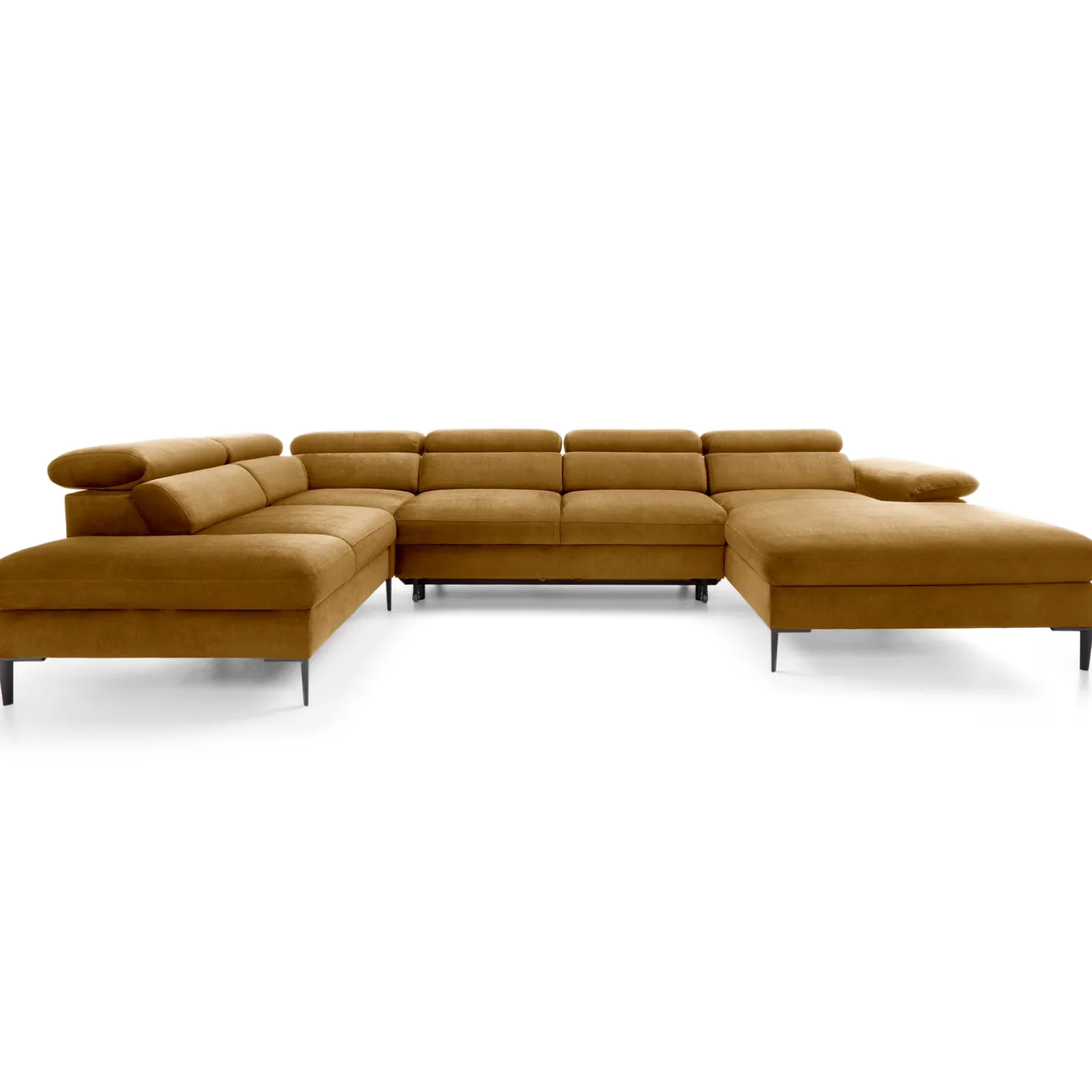 Garnero Arredamenti Divani Angolari|Divani Letto-Divano letto regolabile angolare sinistro 5 posti 353x214cm tessuto giallo senape Calmora Tessuto Vellutato Vogue Giallo Senape