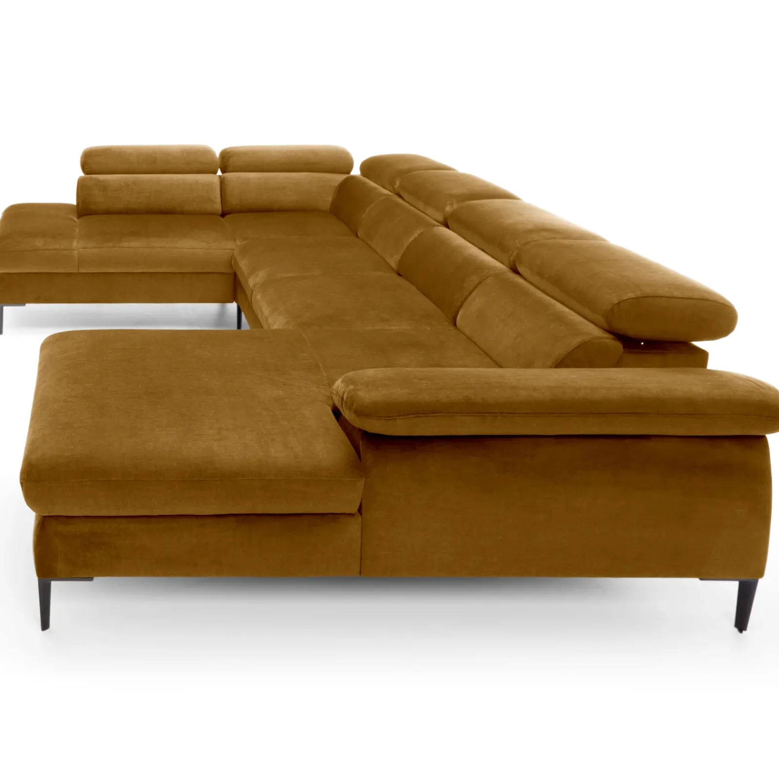 Garnero Arredamenti Divani Angolari|Divani Letto-Divano letto regolabile angolare sinistro 5 posti 353x214cm tessuto giallo senape Calmora Tessuto Vellutato Vogue Giallo Senape