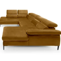 Garnero Arredamenti Divani Angolari|Divani Letto-Divano letto regolabile angolare sinistro 5 posti 353x214cm tessuto giallo senape Calmora Tessuto Vellutato Vogue Giallo Senape