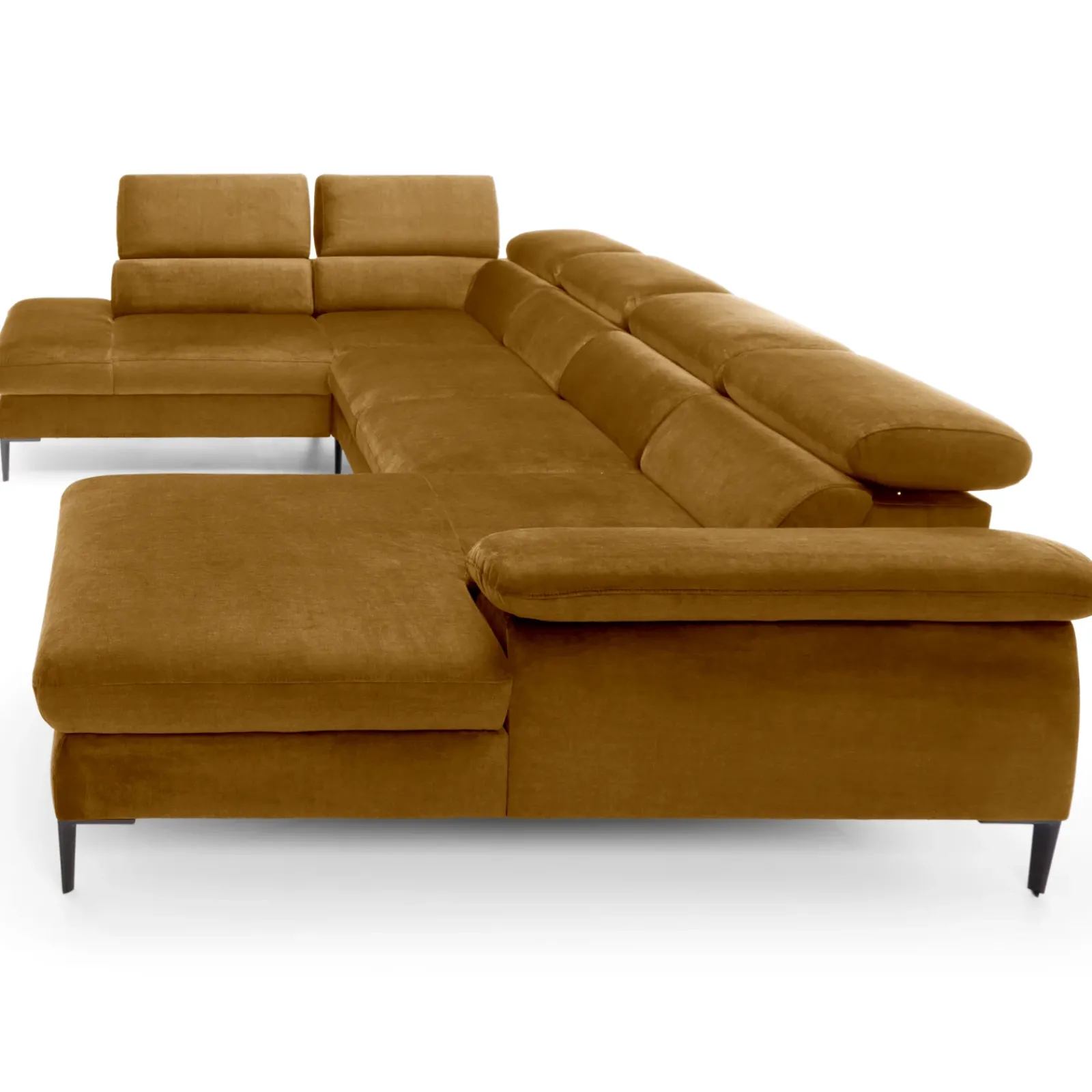 Garnero Arredamenti Divani Angolari|Divani Letto-Divano letto regolabile angolare sinistro 5 posti 353x214cm tessuto giallo senape Calmora Tessuto Vellutato Vogue Giallo Senape