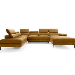 Garnero Arredamenti Divani Angolari|Divani Letto-Divano letto regolabile angolare sinistro 5 posti 353x214cm tessuto giallo senape Calmora Tessuto Vellutato Vogue Giallo Senape
