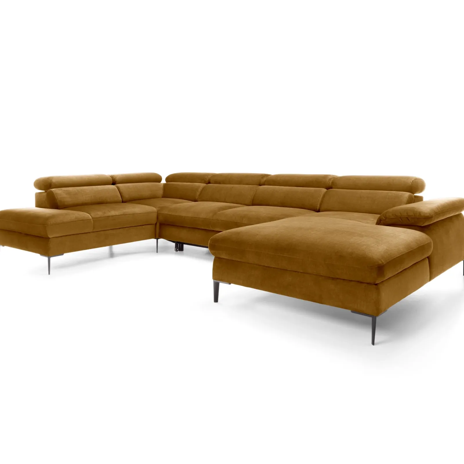 Garnero Arredamenti Divani Angolari|Divani Letto-Divano letto regolabile angolare sinistro 5 posti 353x214cm tessuto giallo senape Calmora Tessuto Vellutato Vogue Giallo Senape