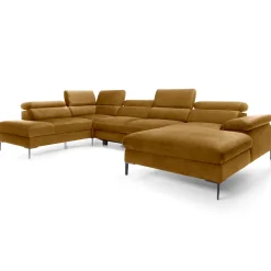 Garnero Arredamenti Divani Angolari|Divani Letto-Divano letto regolabile angolare sinistro 5 posti 353x214cm tessuto giallo senape Calmora Tessuto Vellutato Vogue Giallo Senape
