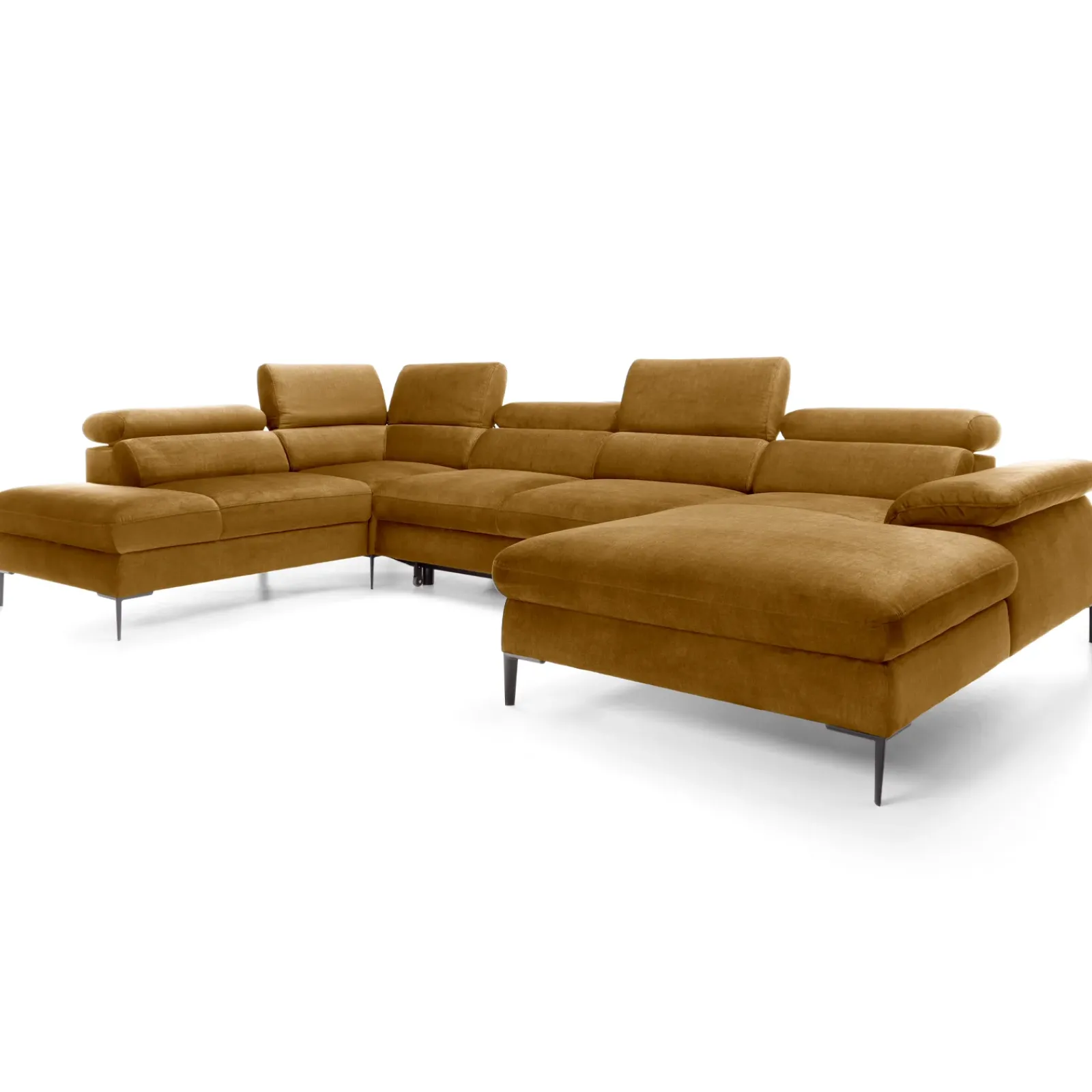 Garnero Arredamenti Divani Angolari|Divani Letto-Divano letto regolabile angolare sinistro 5 posti 353x214cm tessuto giallo senape Calmora Tessuto Vellutato Vogue Giallo Senape