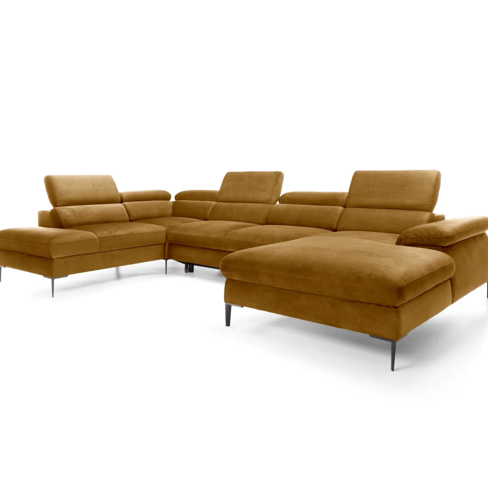 Garnero Arredamenti Divani Angolari|Divani Letto-Divano letto regolabile angolare sinistro 5 posti 353x214cm tessuto giallo senape Calmora Tessuto Vellutato Vogue Giallo Senape