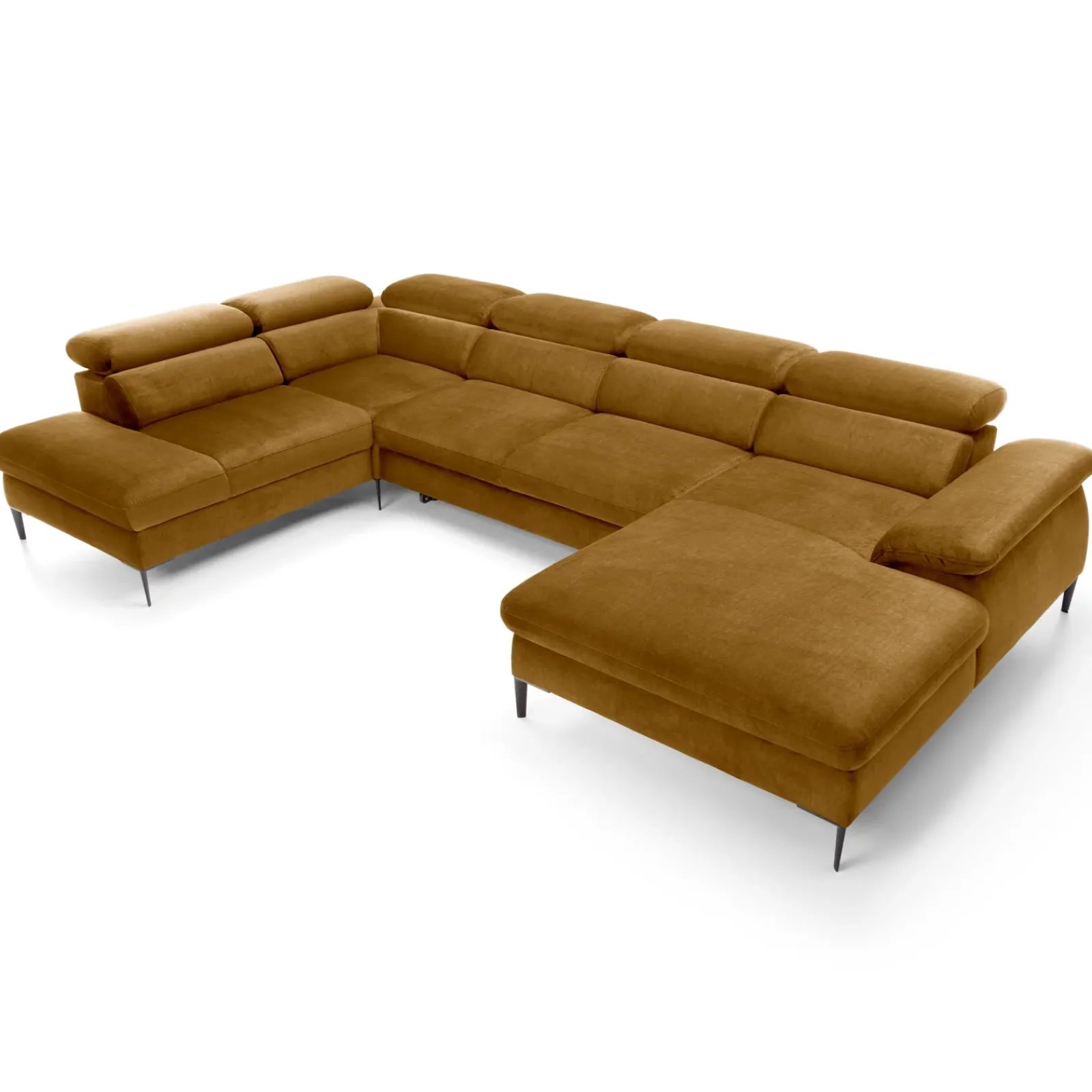 Garnero Arredamenti Divani Angolari|Divani Letto-Divano letto regolabile angolare sinistro 5 posti 353x214cm tessuto giallo senape Calmora Tessuto Vellutato Vogue Giallo Senape