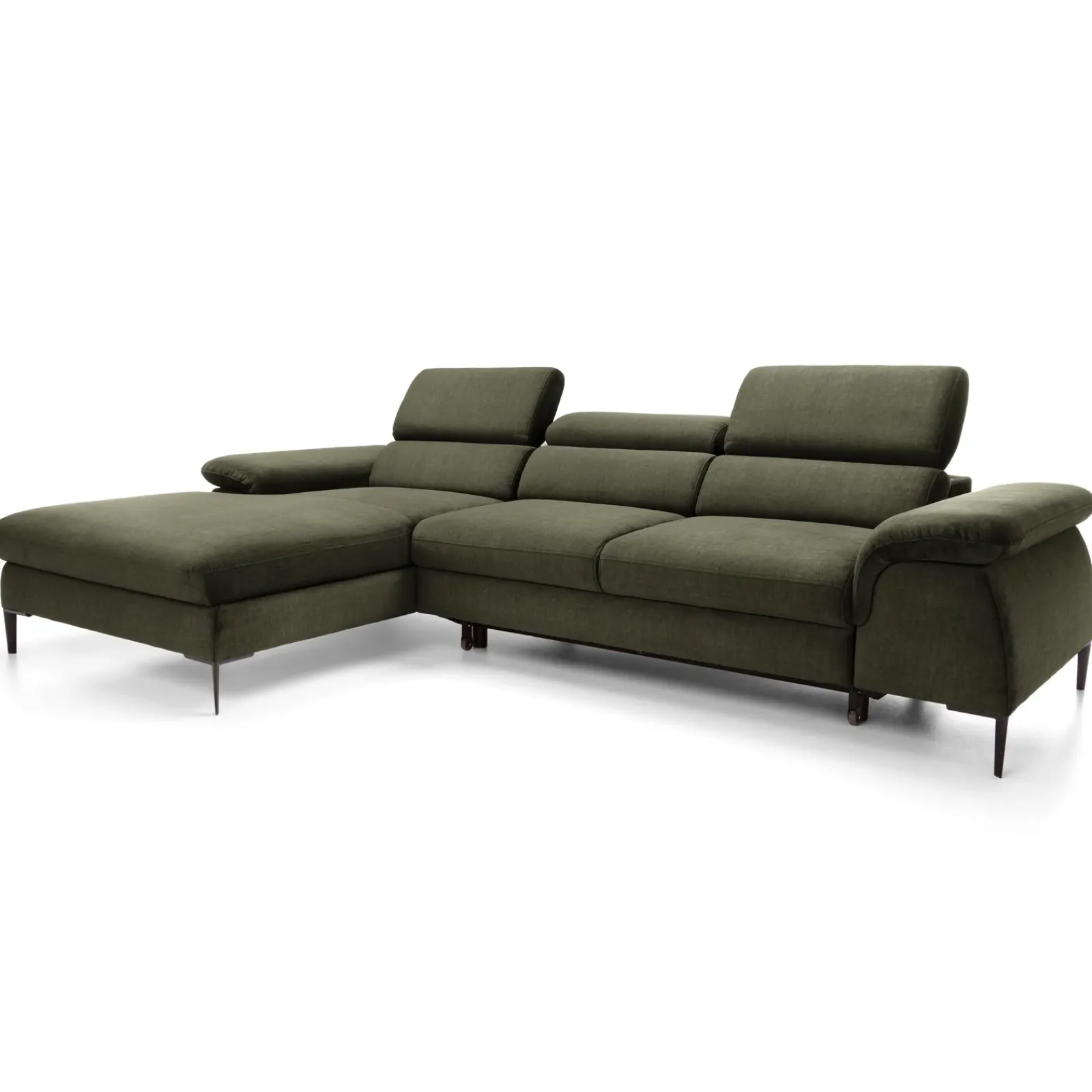 Garnero Arredamenti Divani Angolari|Divani Letto-Divano letto regolabile angolare sinistra 4 posti 288x182cm tessuto verde oliva Loungey Tessuto Vellutato Vogue Verde Oliva
