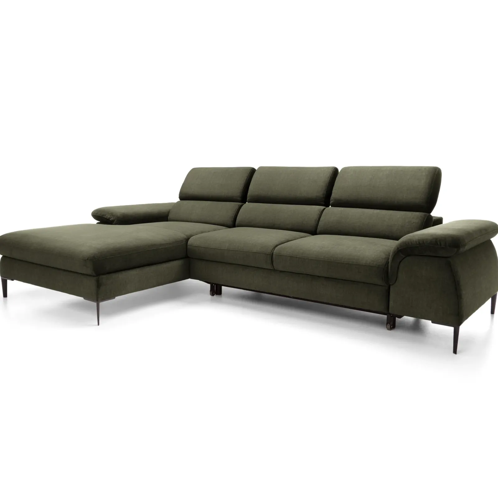 Garnero Arredamenti Divani Angolari|Divani Letto-Divano letto regolabile angolare sinistra 4 posti 288x182cm tessuto verde oliva Loungey Tessuto Vellutato Vogue Verde Oliva