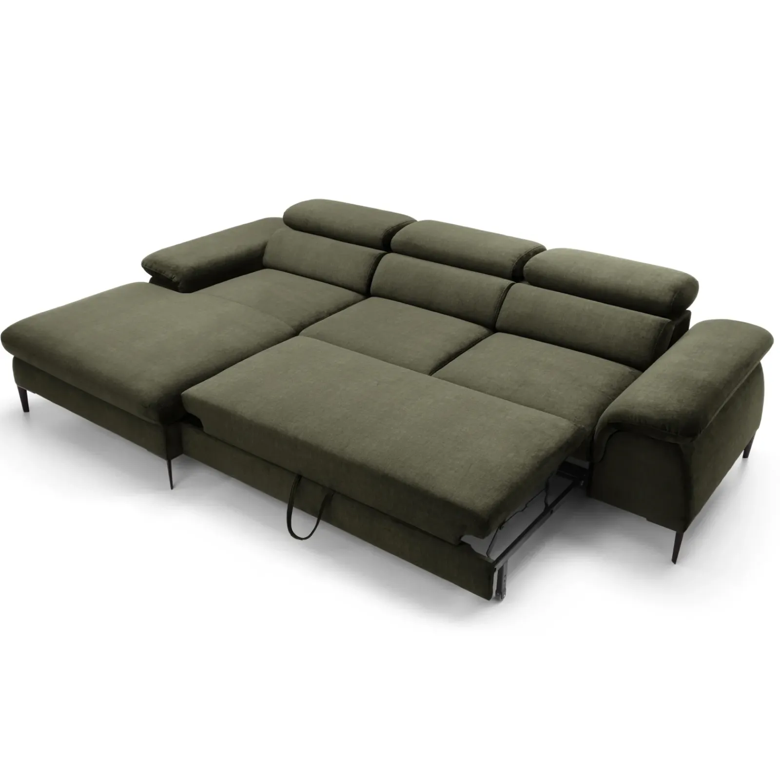 Garnero Arredamenti Divani Angolari|Divani Letto-Divano letto regolabile angolare sinistra 4 posti 288x182cm tessuto verde oliva Loungey Tessuto Vellutato Vogue Verde Oliva