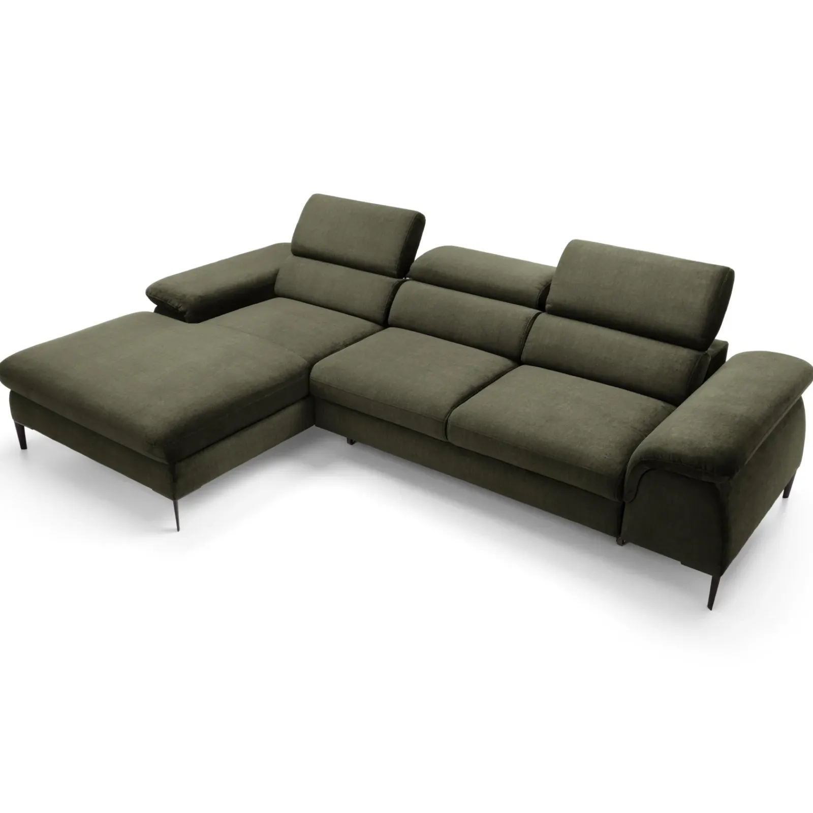 Garnero Arredamenti Divani Angolari|Divani Letto-Divano letto regolabile angolare sinistra 4 posti 288x182cm tessuto verde oliva Loungey Tessuto Vellutato Vogue Verde Oliva