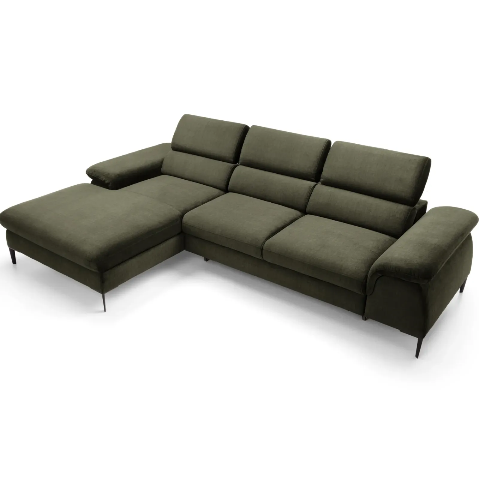 Garnero Arredamenti Divani Angolari|Divani Letto-Divano letto regolabile angolare sinistra 4 posti 288x182cm tessuto verde oliva Loungey Tessuto Vellutato Vogue Verde Oliva