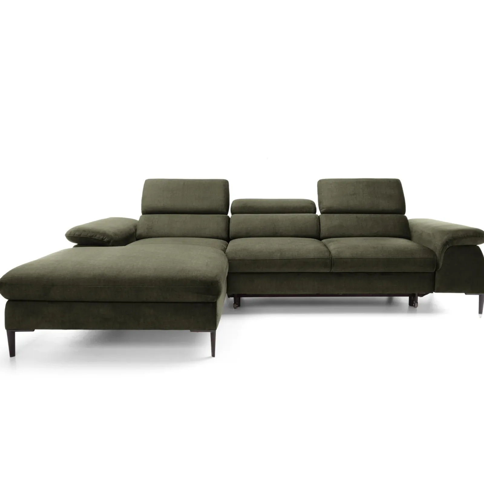 Garnero Arredamenti Divani Angolari|Divani Letto-Divano letto regolabile angolare sinistra 4 posti 288x182cm tessuto verde oliva Loungey Tessuto Vellutato Vogue Verde Oliva