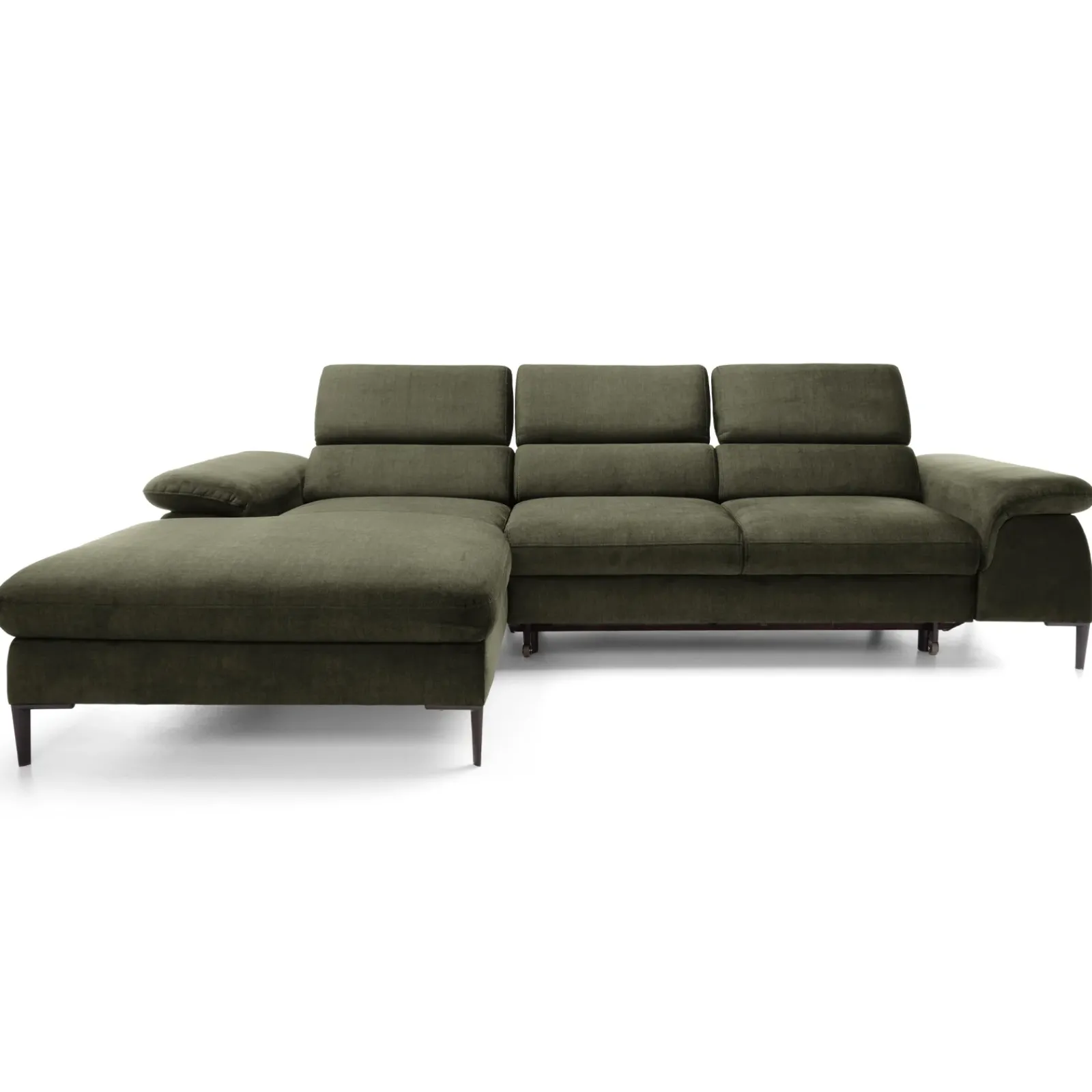 Garnero Arredamenti Divani Angolari|Divani Letto-Divano letto regolabile angolare sinistra 4 posti 288x182cm tessuto verde oliva Loungey Tessuto Vellutato Vogue Verde Oliva