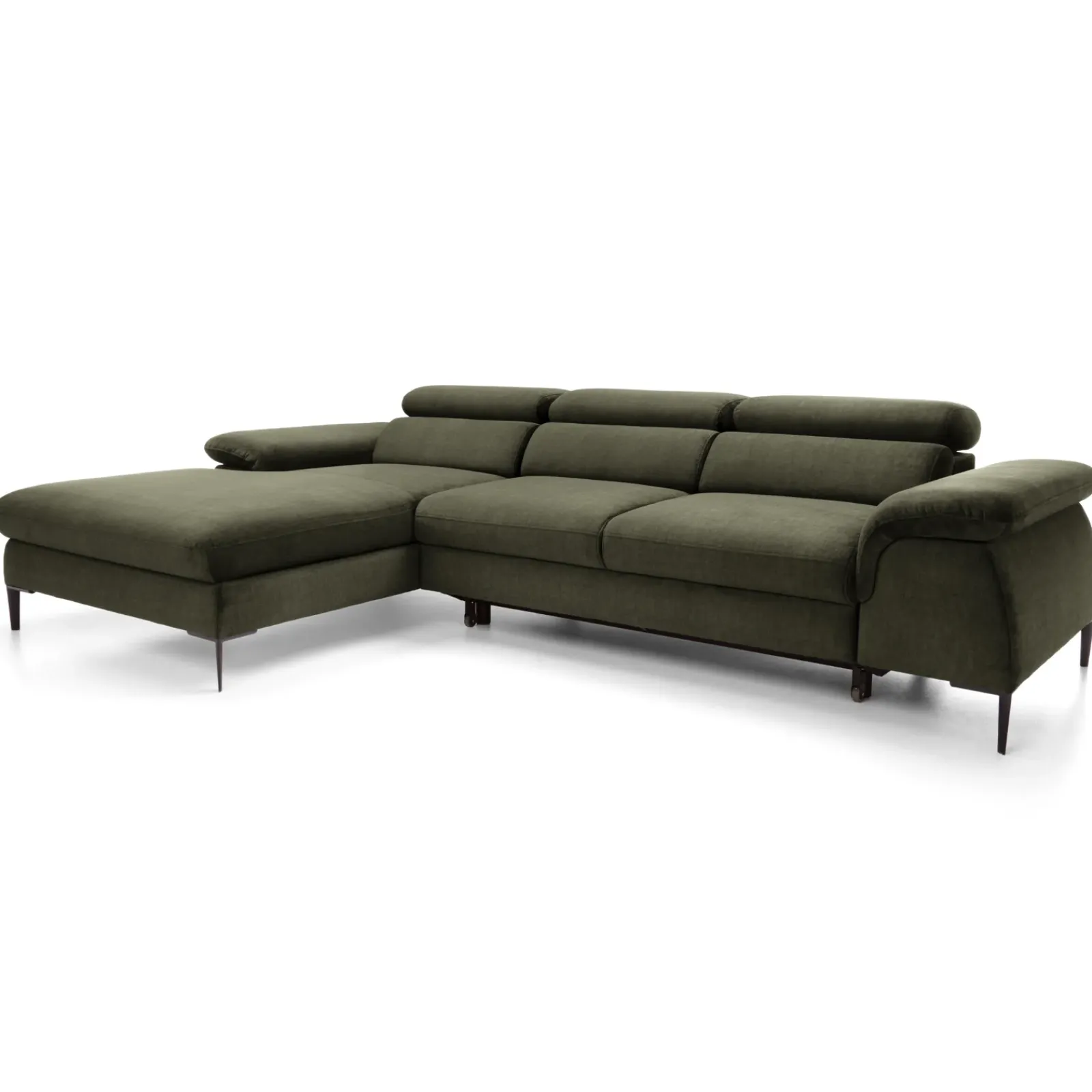 Garnero Arredamenti Divani Angolari|Divani Letto-Divano letto regolabile angolare sinistra 4 posti 288x182cm tessuto verde oliva Loungey Tessuto Vellutato Vogue Verde Oliva