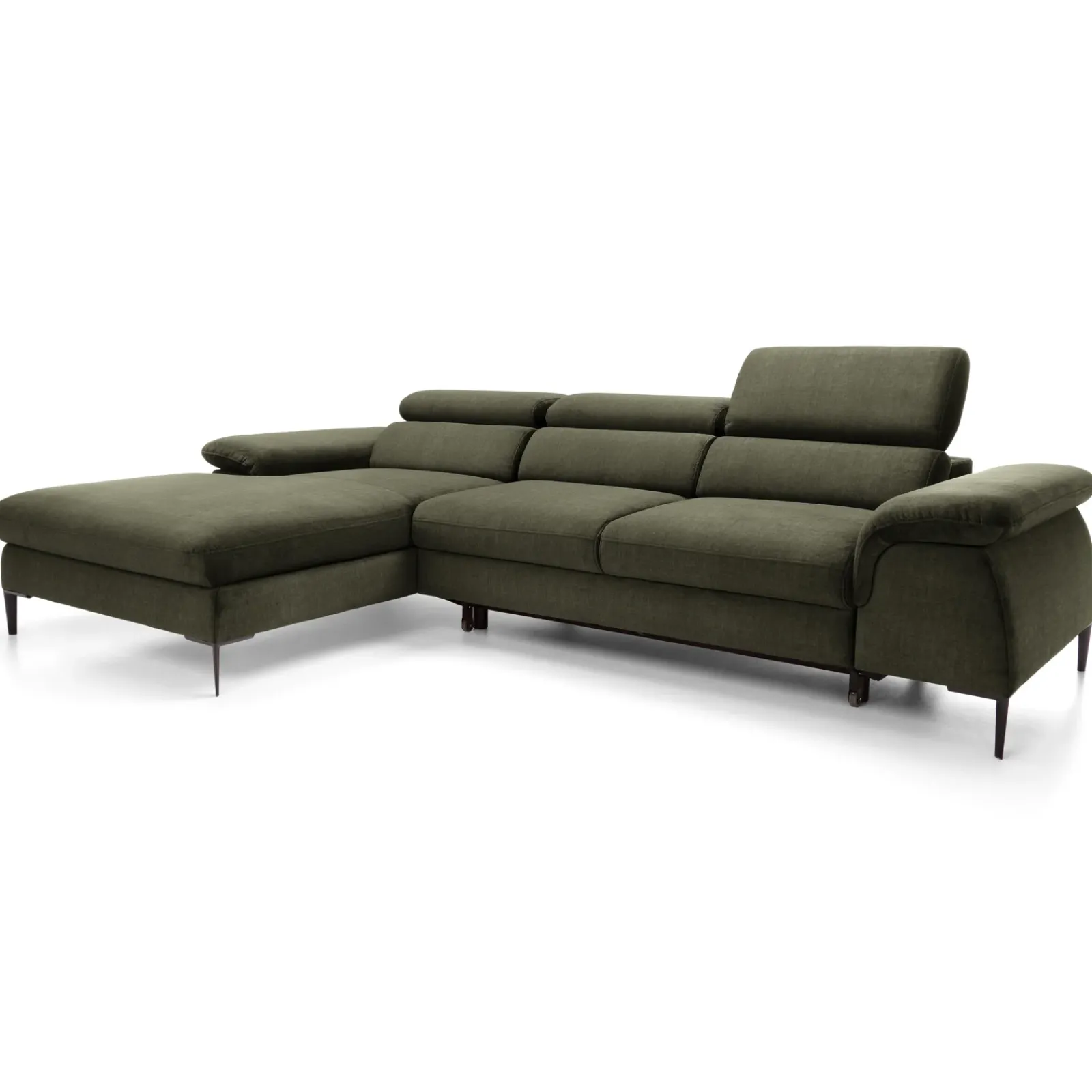 Garnero Arredamenti Divani Angolari|Divani Letto-Divano letto regolabile angolare sinistra 4 posti 288x182cm tessuto verde oliva Loungey Tessuto Vellutato Vogue Verde Oliva