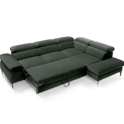 Garnero Arredamenti Divani Angolari|Divani Letto-Divano letto regolabile angolare destra 5 posti 280x214cm tessuto verde Snuggity Tessuto Vellutato Vogue Verde