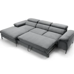 Garnero Arredamenti Divani Angolari|Divani Letto-Divano letto regolabile angolare sinistra 4 posti 288x182cm tessuto grigio chiaro Loungey Tessuto Vellutato Vogue Grigio Chiaro