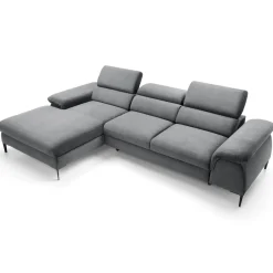 Garnero Arredamenti Divani Angolari|Divani Letto-Divano letto regolabile angolare sinistra 4 posti 288x182cm tessuto grigio chiaro Loungey Tessuto Vellutato Vogue Grigio Chiaro
