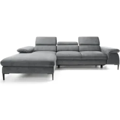 Garnero Arredamenti Divani Angolari|Divani Letto-Divano letto regolabile angolare sinistra 4 posti 288x182cm tessuto grigio chiaro Loungey Tessuto Vellutato Vogue Grigio Chiaro