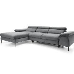 Garnero Arredamenti Divani Angolari|Divani Letto-Divano letto regolabile angolare sinistra 4 posti 288x182cm tessuto grigio chiaro Loungey Tessuto Vellutato Vogue Grigio Chiaro