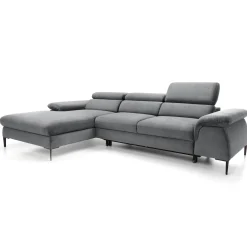 Garnero Arredamenti Divani Angolari|Divani Letto-Divano letto regolabile angolare sinistra 4 posti 288x182cm tessuto grigio chiaro Loungey Tessuto Vellutato Vogue Grigio Chiaro