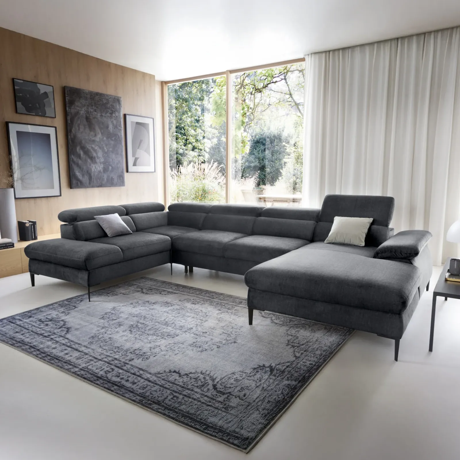Garnero Arredamenti Divani Angolari|Divani Letto-Divano letto regolabile angolare sinistro 5 posti 353x214cm tessuto grigio scuro Calmora Tessuto Vellutato Vogue Grigio Scuro