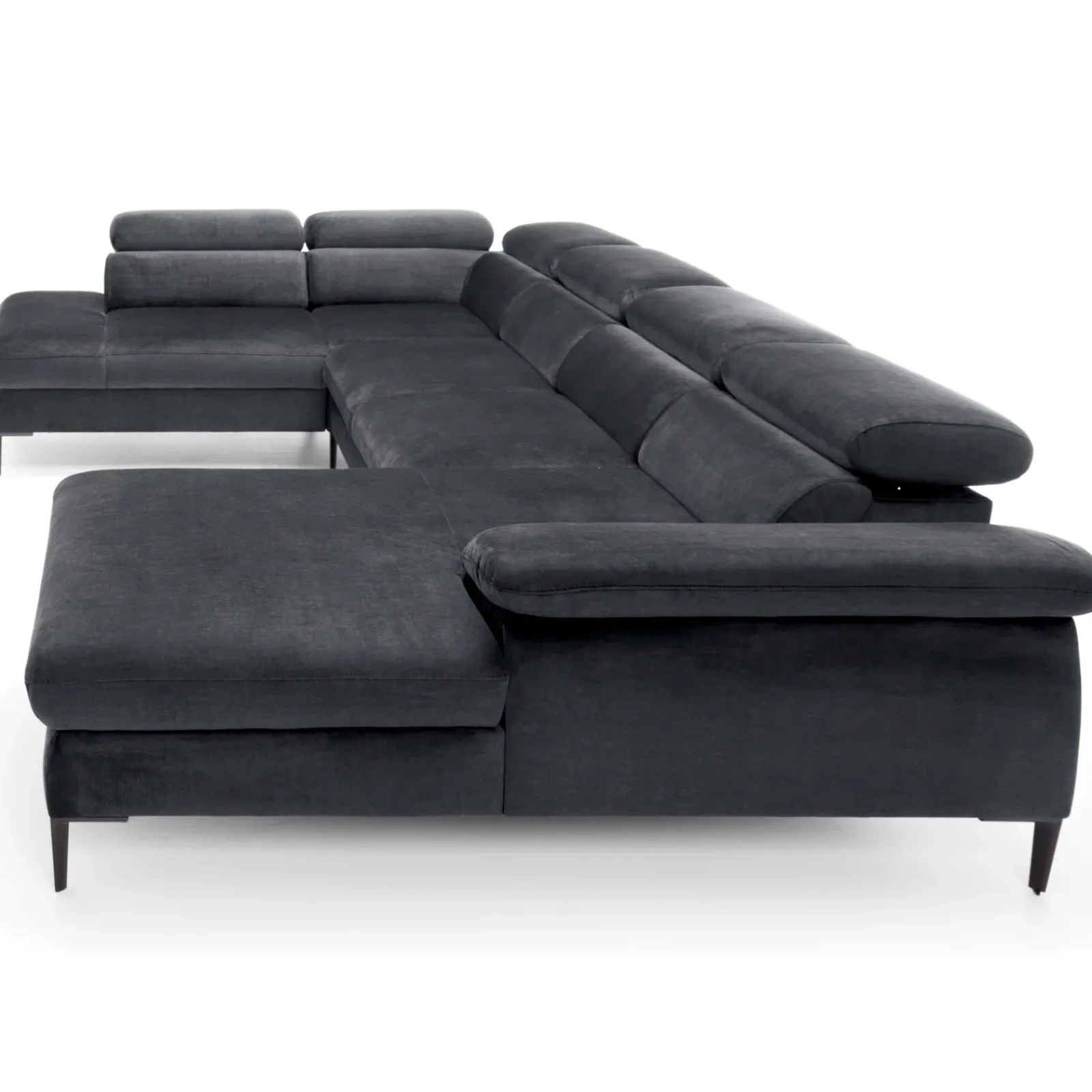 Garnero Arredamenti Divani Angolari|Divani Letto-Divano letto regolabile angolare sinistro 5 posti 353x214cm tessuto grigio scuro Calmora Tessuto Vellutato Vogue Grigio Scuro