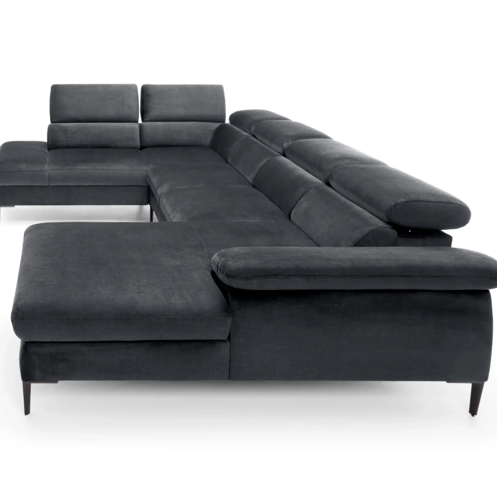 Garnero Arredamenti Divani Angolari|Divani Letto-Divano letto regolabile angolare sinistro 5 posti 353x214cm tessuto grigio scuro Calmora Tessuto Vellutato Vogue Grigio Scuro