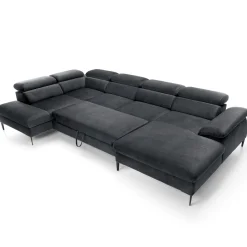 Garnero Arredamenti Divani Angolari|Divani Letto-Divano letto regolabile angolare sinistro 5 posti 353x214cm tessuto grigio scuro Calmora Tessuto Vellutato Vogue Grigio Scuro