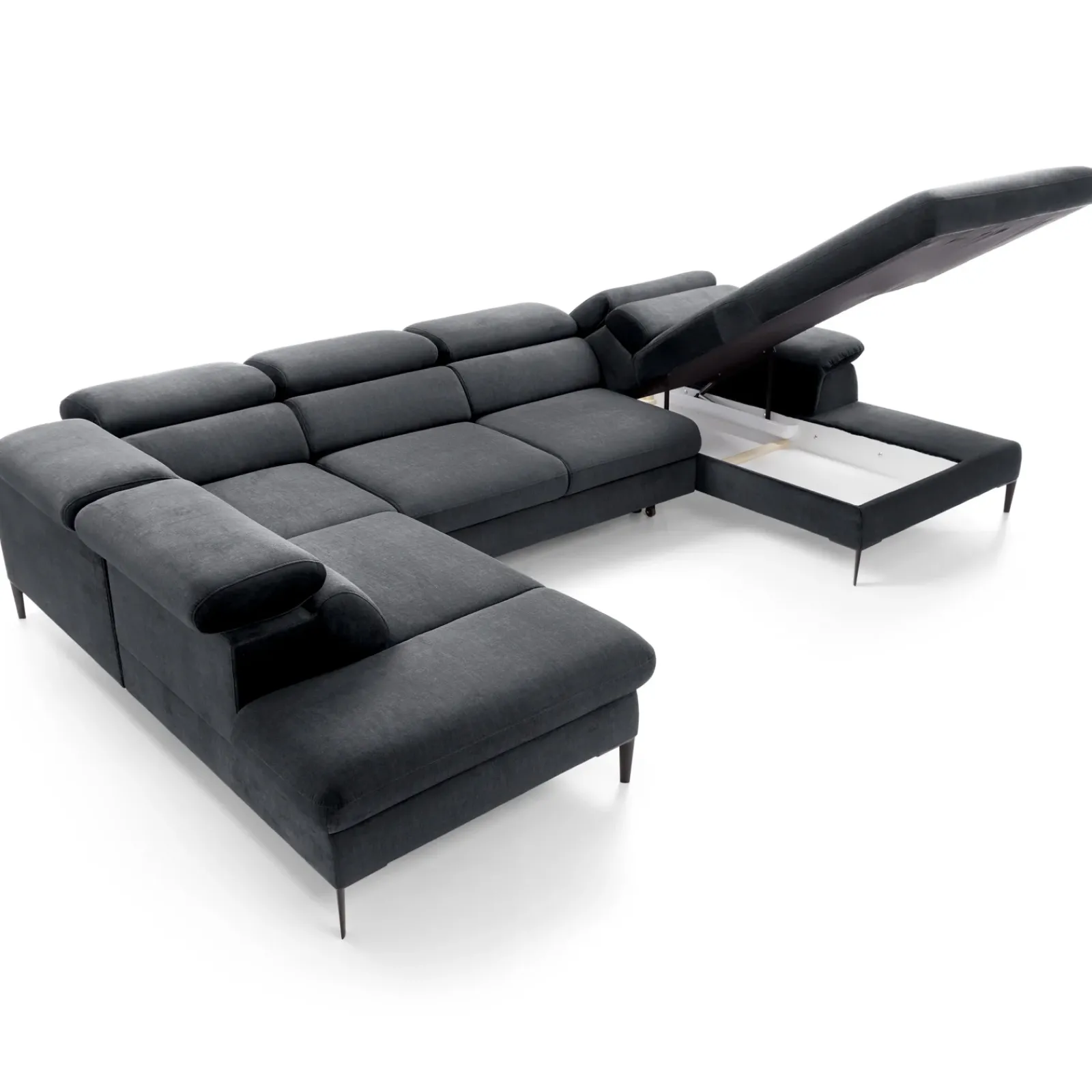 Garnero Arredamenti Divani Angolari|Divani Letto-Divano letto regolabile angolare sinistro 5 posti 353x214cm tessuto grigio scuro Calmora Tessuto Vellutato Vogue Grigio Scuro