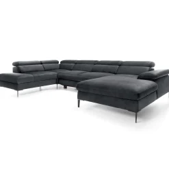 Garnero Arredamenti Divani Angolari|Divani Letto-Divano letto regolabile angolare sinistro 5 posti 353x214cm tessuto grigio scuro Calmora Tessuto Vellutato Vogue Grigio Scuro