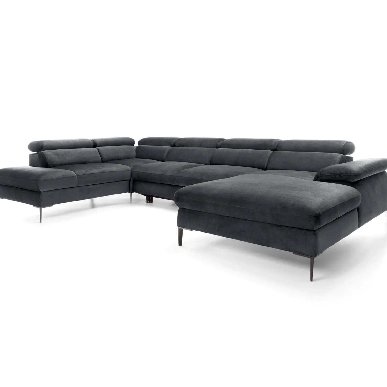 Garnero Arredamenti Divani Angolari|Divani Letto-Divano letto regolabile angolare sinistro 5 posti 353x214cm tessuto grigio scuro Calmora Tessuto Vellutato Vogue Grigio Scuro