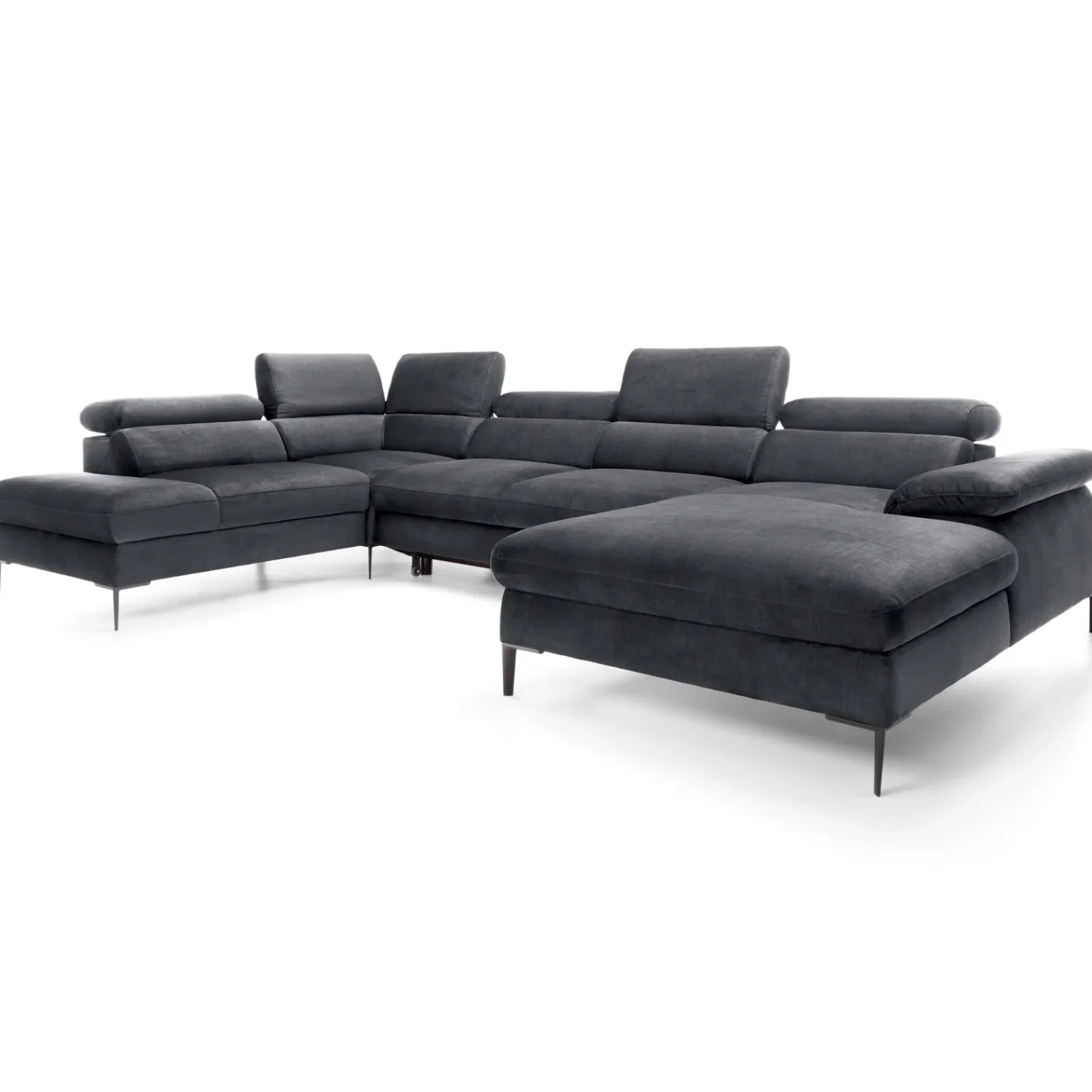 Garnero Arredamenti Divani Angolari|Divani Letto-Divano letto regolabile angolare sinistro 5 posti 353x214cm tessuto grigio scuro Calmora Tessuto Vellutato Vogue Grigio Scuro