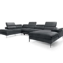 Garnero Arredamenti Divani Angolari|Divani Letto-Divano letto regolabile angolare sinistro 5 posti 353x214cm tessuto grigio scuro Calmora Tessuto Vellutato Vogue Grigio Scuro