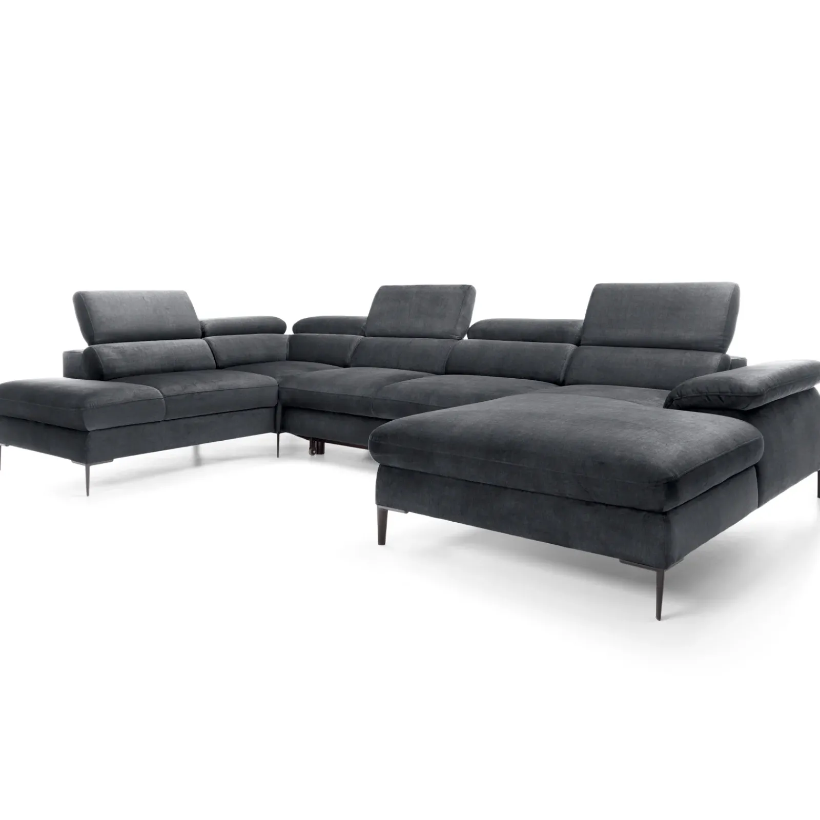 Garnero Arredamenti Divani Angolari|Divani Letto-Divano letto regolabile angolare sinistro 5 posti 353x214cm tessuto grigio scuro Calmora Tessuto Vellutato Vogue Grigio Scuro