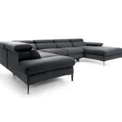 Garnero Arredamenti Divani Angolari|Divani Letto-Divano letto regolabile angolare sinistro 5 posti 353x214cm tessuto grigio scuro Calmora Tessuto Vellutato Vogue Grigio Scuro