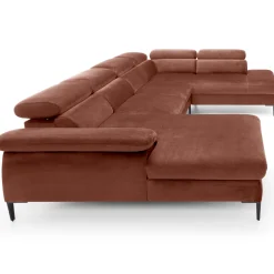 Garnero Arredamenti Divani Angolari|Divani Letto-Divano letto regolabile angolare destro 5 posti 353x214cm tessuto arancio corallo Calmora Tessuto Vellutato Vogue Corallo