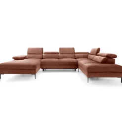 Garnero Arredamenti Divani Angolari|Divani Letto-Divano letto regolabile angolare destro 5 posti 353x214cm tessuto arancio corallo Calmora Tessuto Vellutato Vogue Corallo