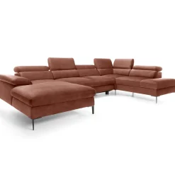 Garnero Arredamenti Divani Angolari|Divani Letto-Divano letto regolabile angolare destro 5 posti 353x214cm tessuto arancio corallo Calmora Tessuto Vellutato Vogue Corallo