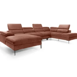 Garnero Arredamenti Divani Angolari|Divani Letto-Divano letto regolabile angolare destro 5 posti 353x214cm tessuto arancio corallo Calmora Tessuto Vellutato Vogue Corallo